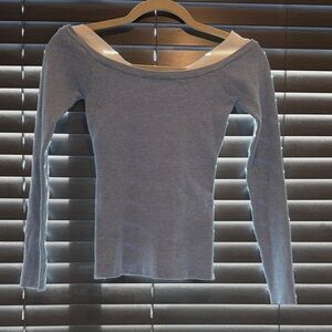 Heartloom Blue and White Off-Shoulder Long Sleeve Top